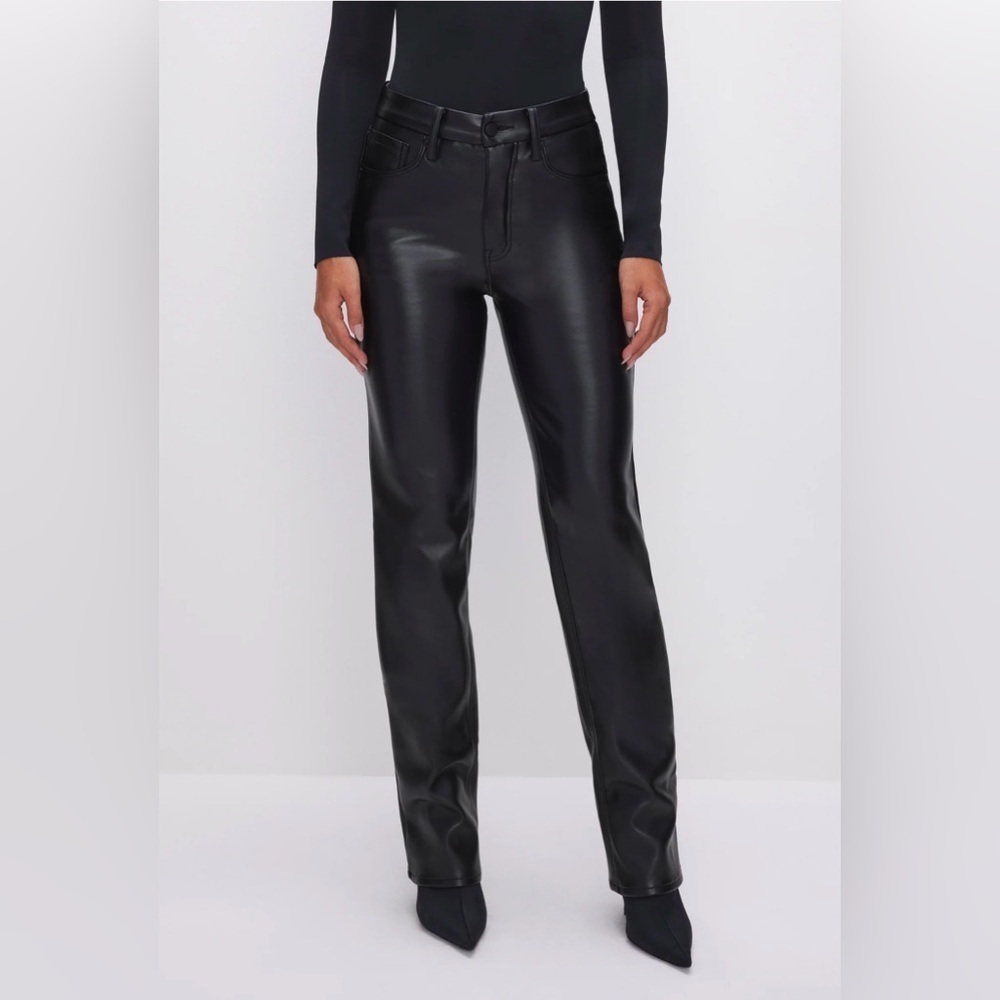 Good American Good Icon Sleek Black Faux Leather Pants Size 15 Plus